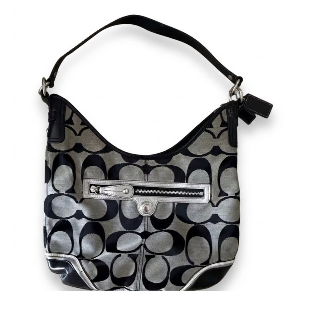 Coach Daisy Outline Signature Convertible Hobo / Shoulder Bag With Bag Tag